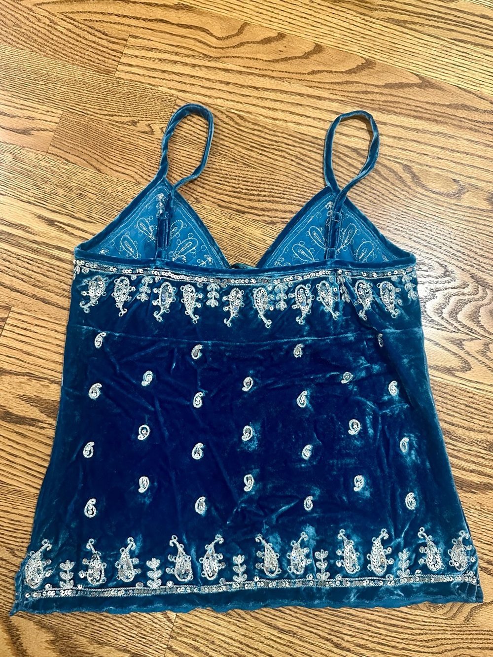 Central Park West Velvet Embroidered Cami Top - Teal - Picture 4 of 5